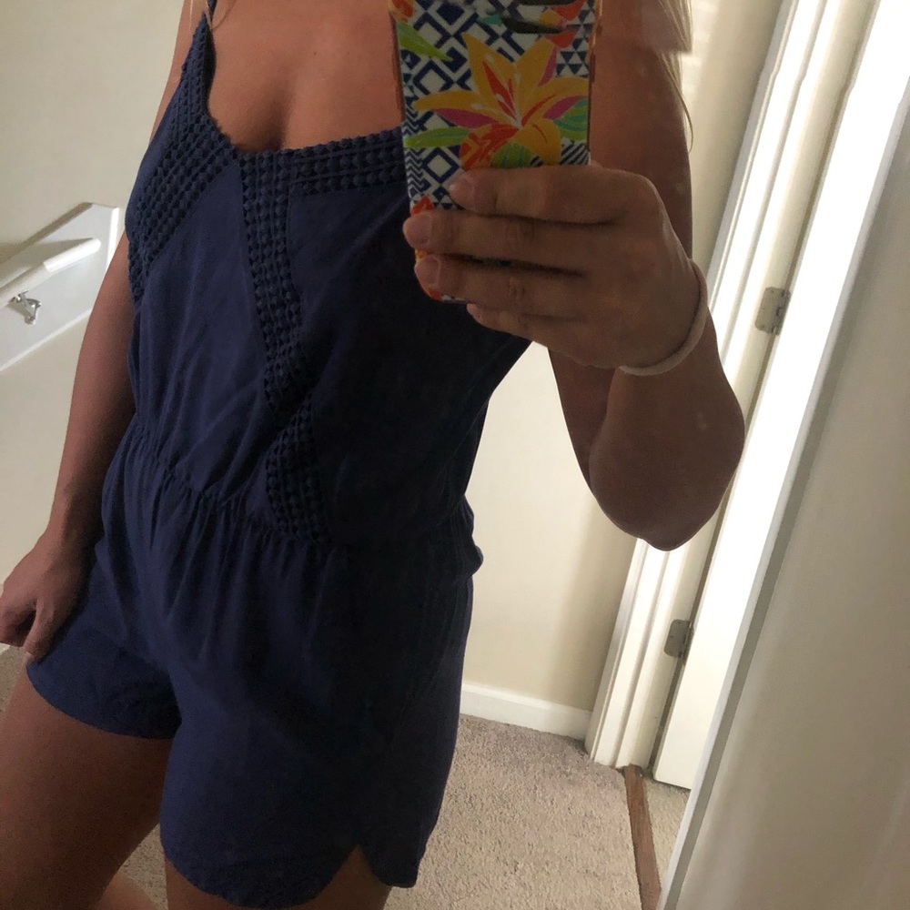 Navy blue open back romper